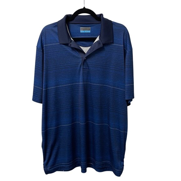 PGA TOUR POLO SHIRT STRIPED GOLF ATHLETIC PERFORMANCE MENS XXL SHORT SLEEVE BLUE - Picture 1 of 11